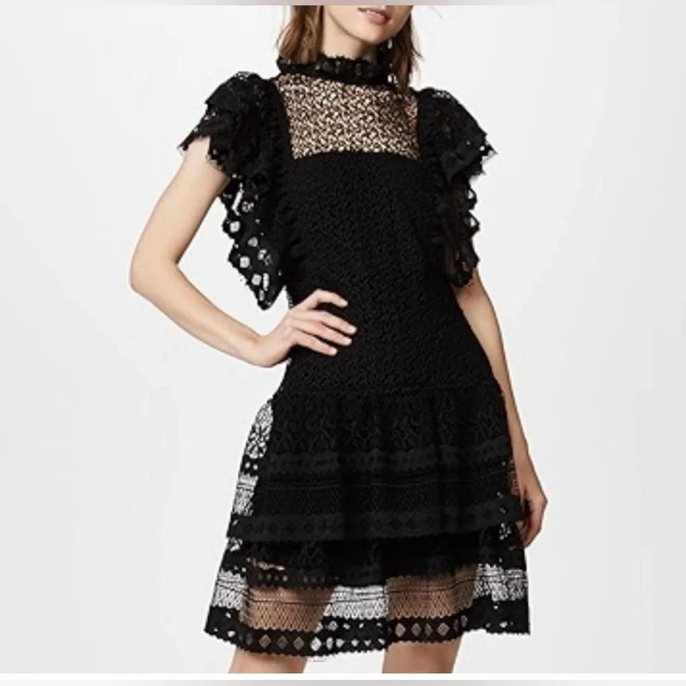 Anine Bing Penelope Lace Ruffle Teired Mini Dress Size M NWT - Picture 1 of 16